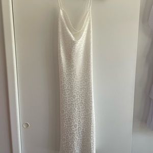 Never Worn: Vici White Leopard Midi Dress w/ cowl neck. Size L altered to Medium